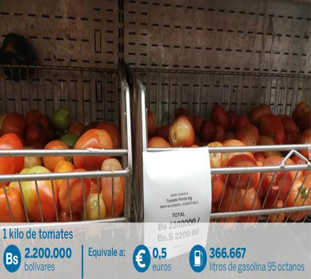 Los precios recogidos en estas fotografías se corresponden a la última semana de junio. En la mayoría de los casos, ya han cambiado, sobre todo al alza. Pero como el precio de la gasolina no se mueve, se convierte en cada vez más absurdo: 1 kilo de tomates equivale a 366.667 litros de gasolina de 95 octanos.